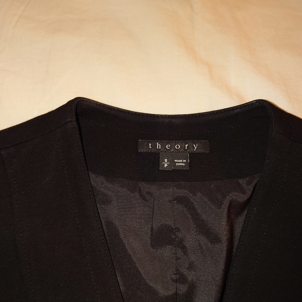 NWOT Black THEORY Leather Blazer Zipper Detail Jacket Open Front Pockets S Small - Picture 8 of 12